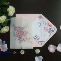Pink Wedding Invitation Card Romantic Invitation Card with Vellum Paper Cover